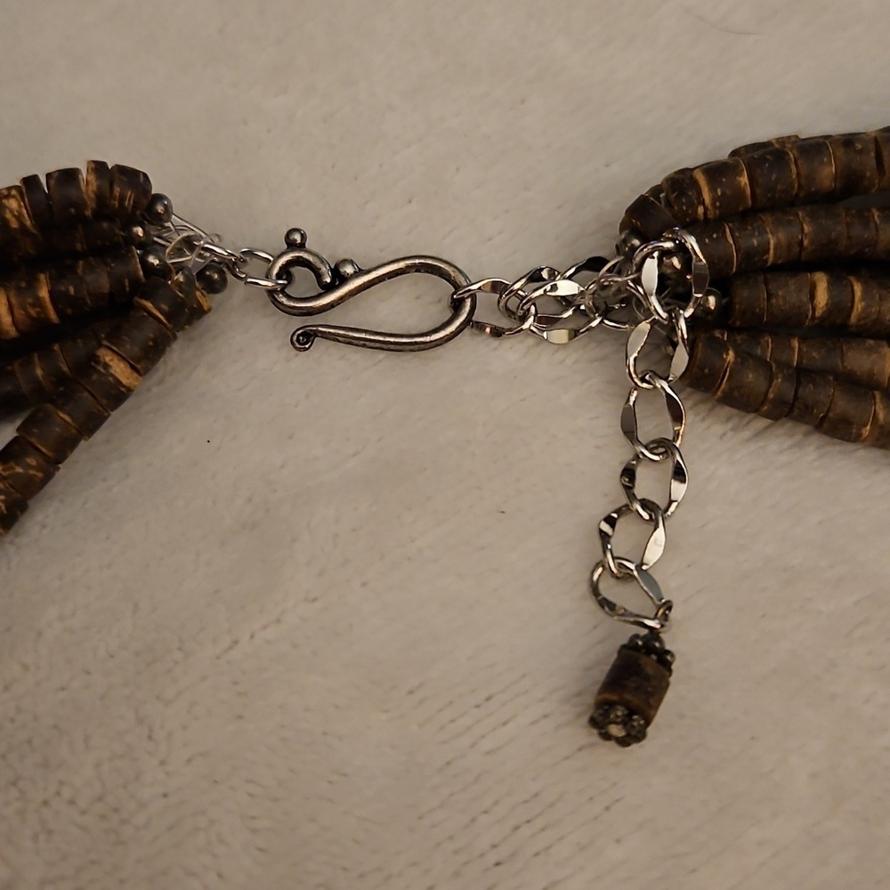 Heishi Shell Beaded Chrysanthemum Fossil Coral Teardrop Pendant Necklace - Picture 5 of 12